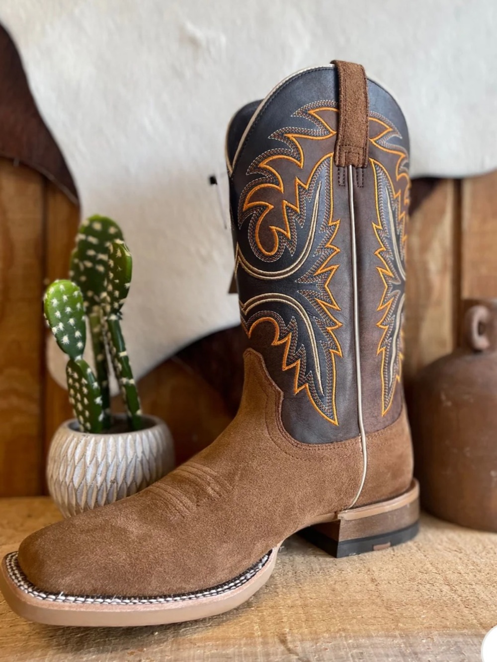 Ariat Brown Suede & Dark Brown Western Cowboy Boots size 13 D